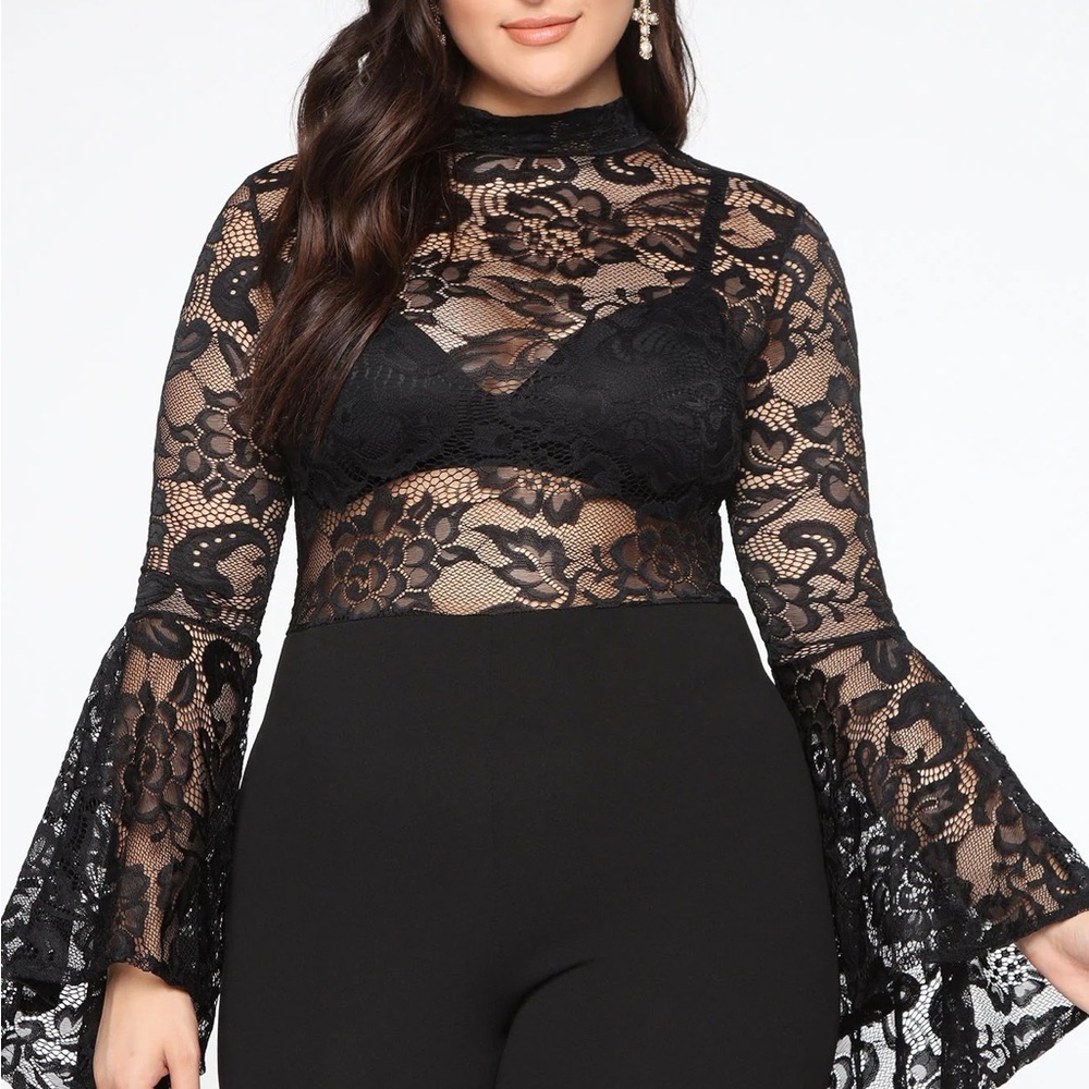 NWT FAME MONSTER LACE JUMPSUIT BLACK SIZE 3X